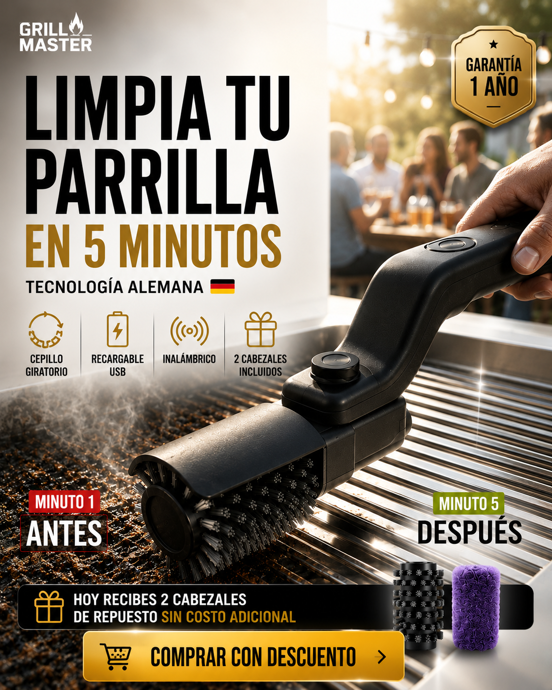 GrillMaster™ - La parrilla siempre limpia sin esfuerzo 🔥
